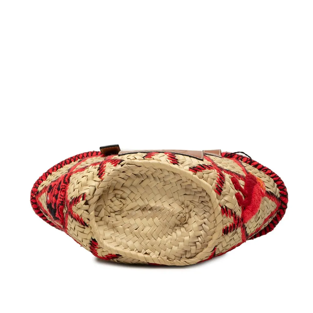 LOEWE Small Raffia Animal Embroidered Anagram Basket Tote Beige Very good - Inside View