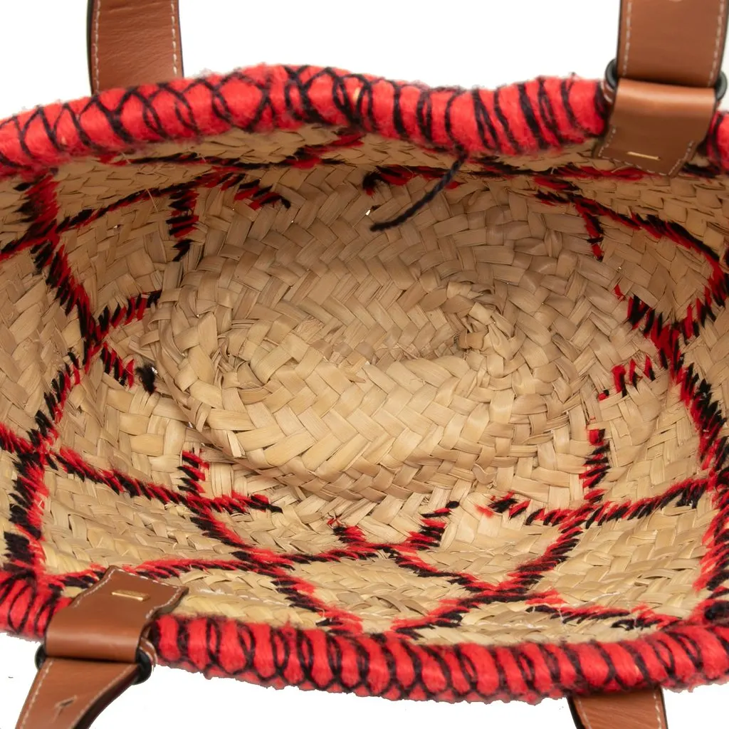 LOEWE Small Raffia Animal Embroidered Anagram Basket Tote Beige Very good - Model View