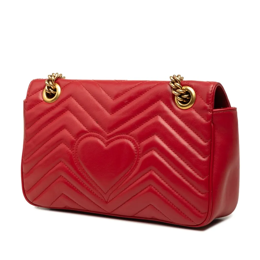 Gucci Medium GG Marmont Matelasse Calfskin Shoulder Bag Red Leather Very good - Back View