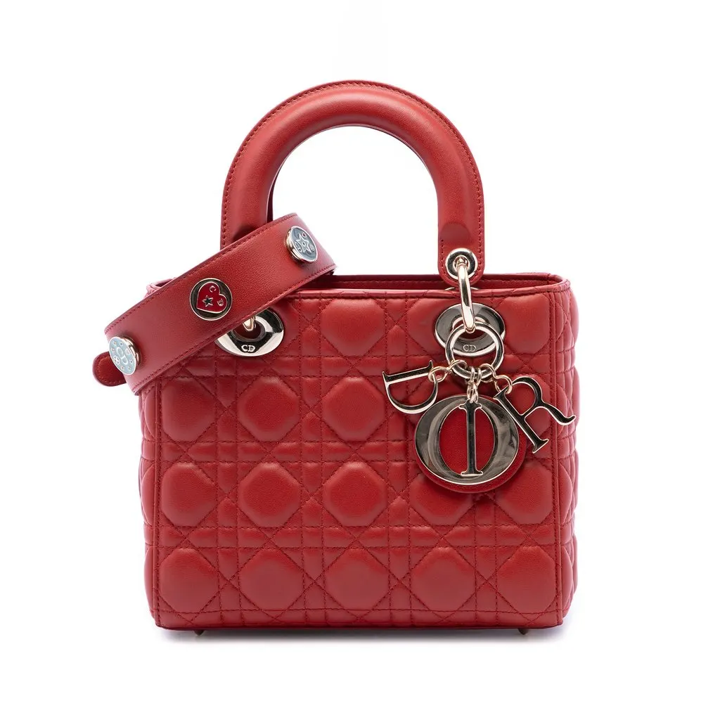 Dior Small Lambskin Cannage MyABCDior Lady Dior Red Leather Very good - Front View