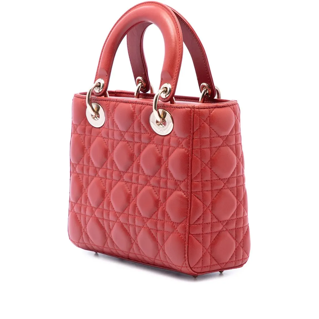 Dior Small Lambskin Cannage MyABCDior Lady Dior Red Leather Very good - Back View