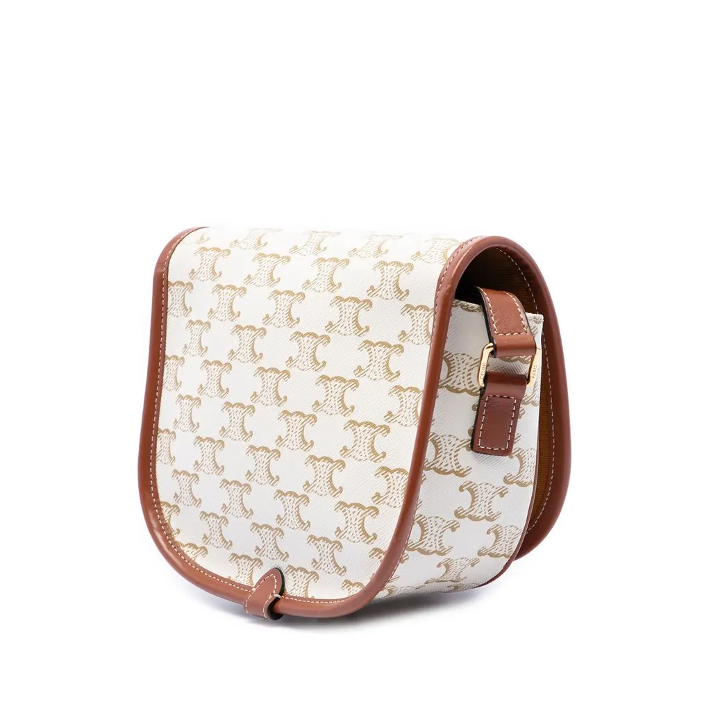 Celine Medium Triomphe Coated Canvas Folco Crossbody White Canvas Good - Back View