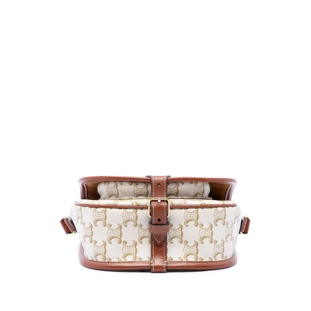 Celine Medium Triomphe Coated Canvas Folco Crossbody White Canvas Good - Inside View
