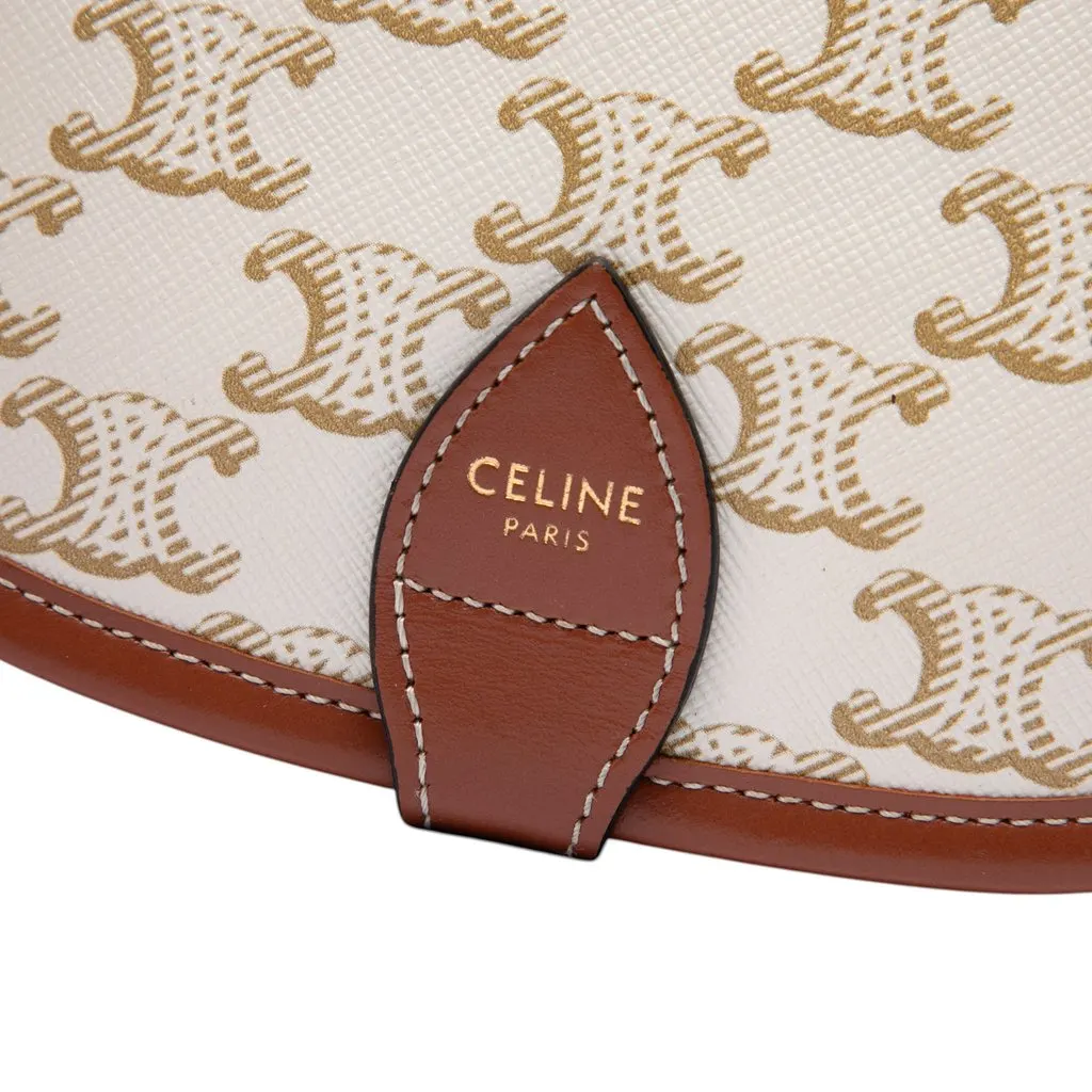 Celine Medium Triomphe Coated Canvas Folco Crossbody White Canvas Good - Box View