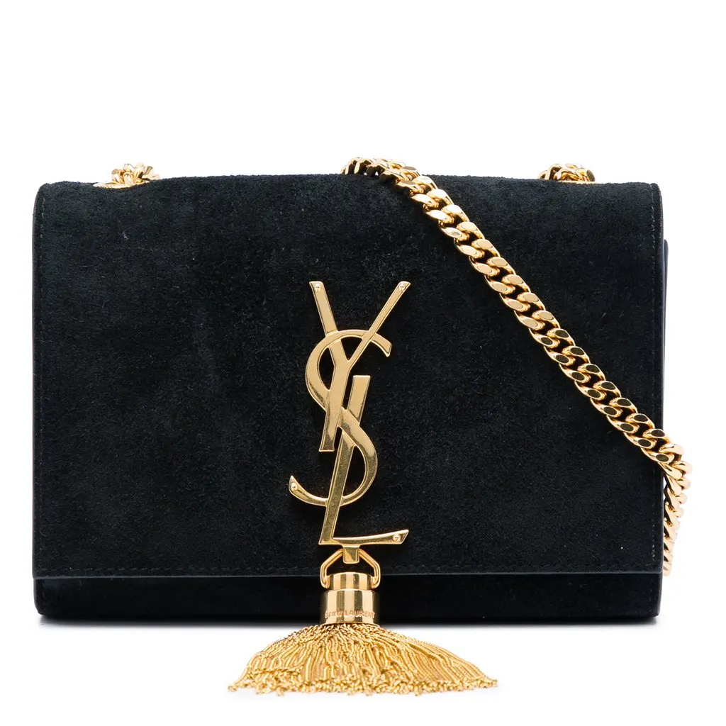 Saint Laurent Small Suede Monogram Kate Tassel Crossbody Black Leather Good - Front View