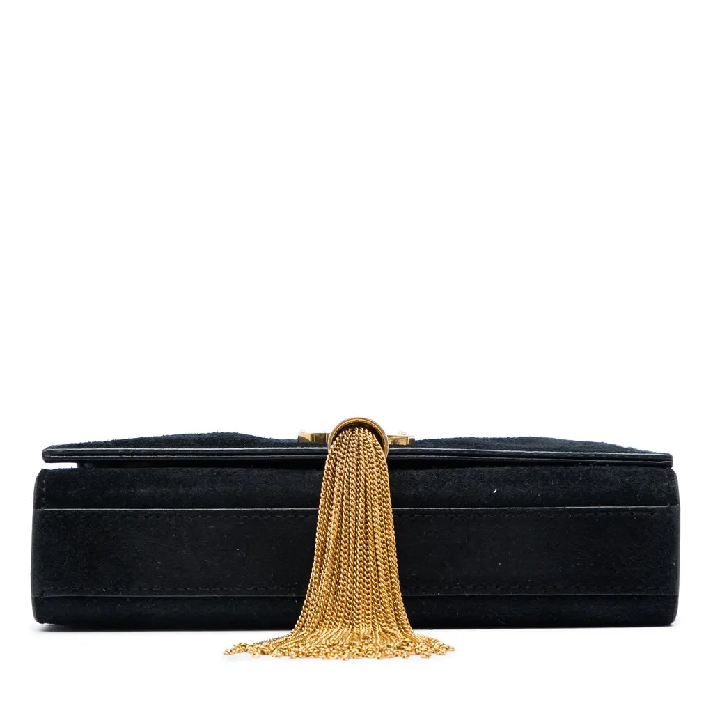 Saint Laurent Small Suede Monogram Kate Tassel Crossbody Black Leather Good - Inside View