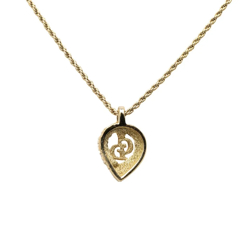 Dior Gold Plated Strass CD Heart Pendant Necklace Gold Metal Very good - Inside View