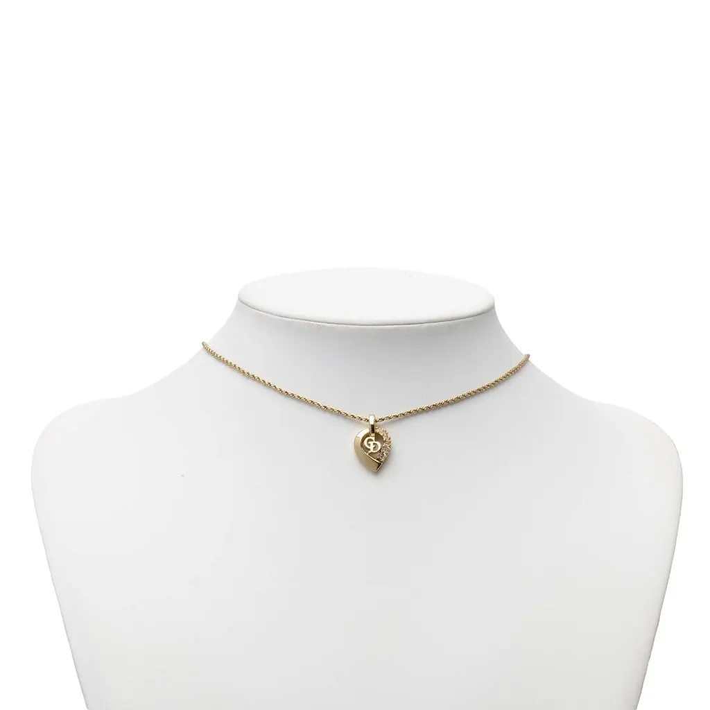 Dior Gold Plated Strass CD Heart Pendant Necklace Gold Metal Very good - Box View