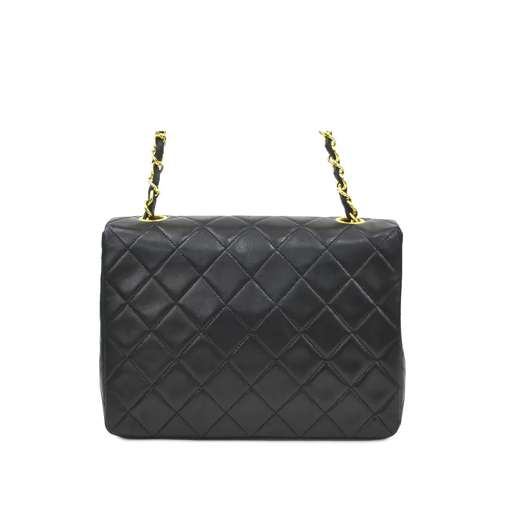 Chanel Small Square Quilted Lambskin Flap Black Leather Very good - Back View