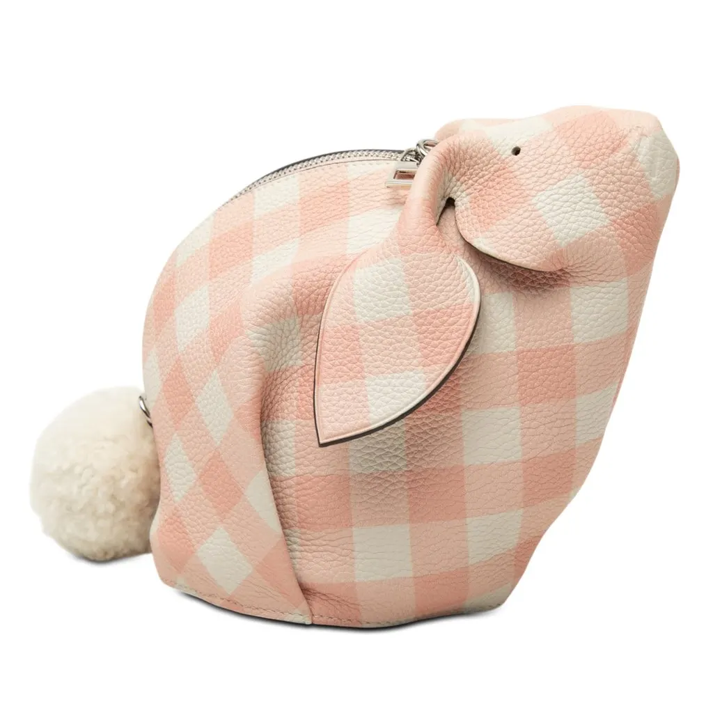 LOEWE Mini Calfskin Shearling Gingham Bunny Crossbody Pink Leather Very good - Back View