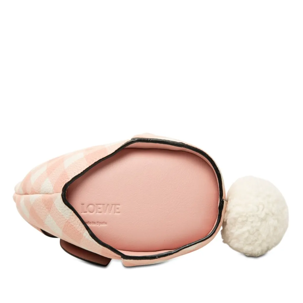 LOEWE Mini Calfskin Shearling Gingham Bunny Crossbody Pink Leather Very good - Inside View