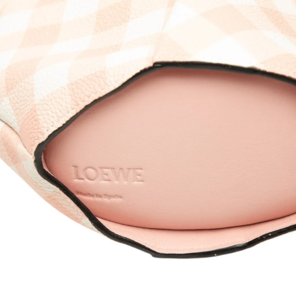 LOEWE Mini Calfskin Shearling Gingham Bunny Crossbody Pink Leather Very good - Box View