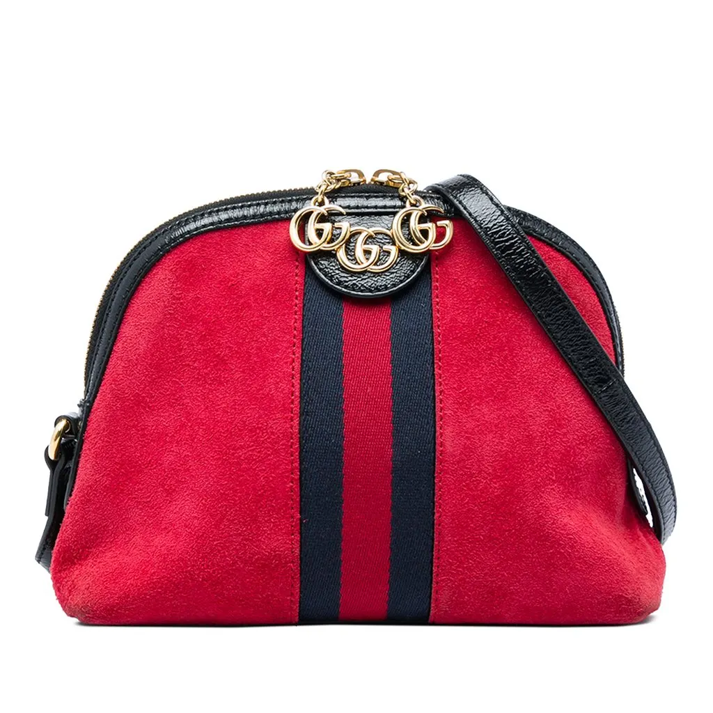 Gucci Small Suede Web Ophidia Dome Crossbody Red Leather Very good - Front View