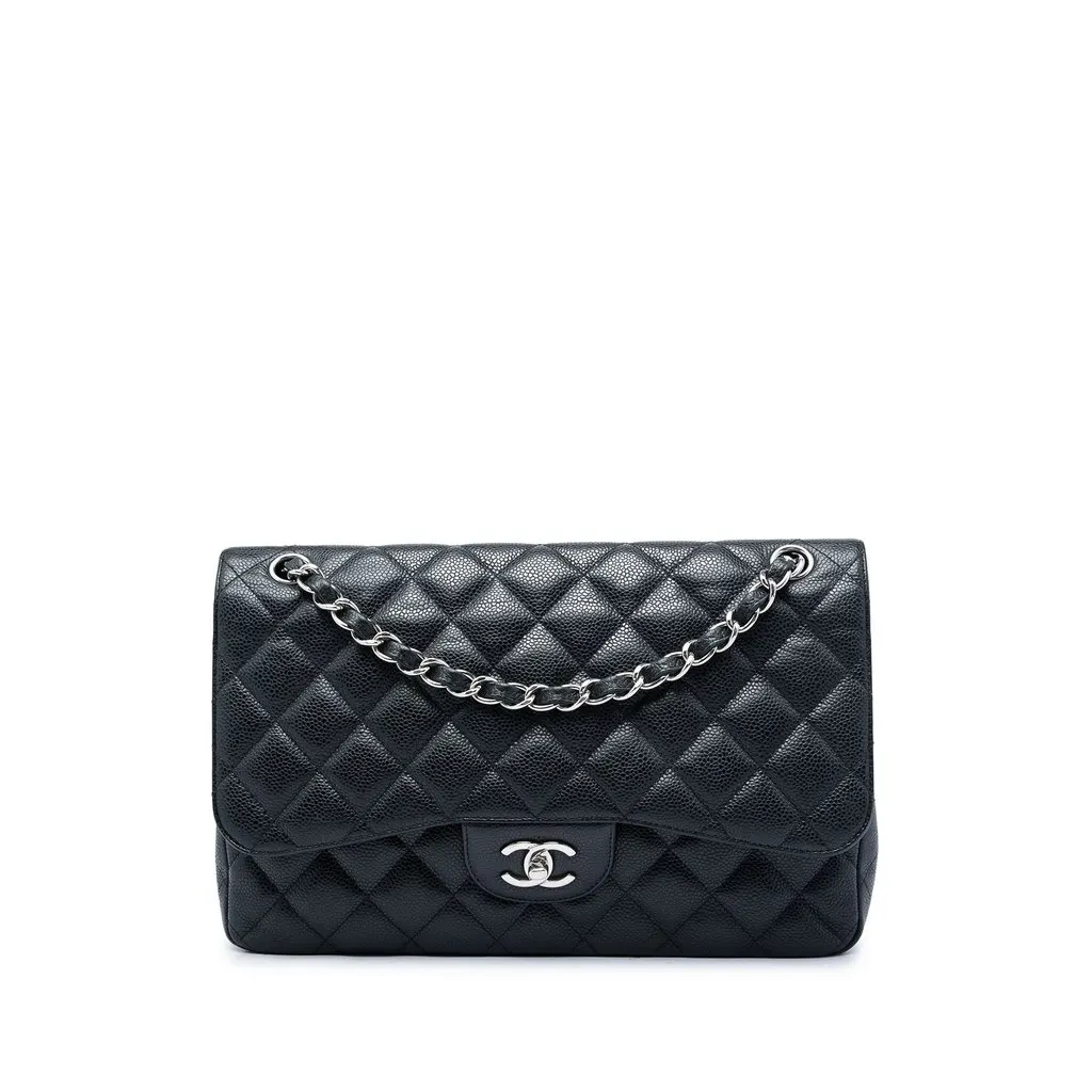 Chanel Jumbo Classic Caviar Double Flap Black Leather Very good - Front View
