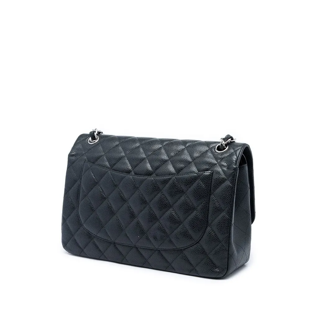 Chanel Jumbo Classic Caviar Double Flap Black Leather Very good - Back View