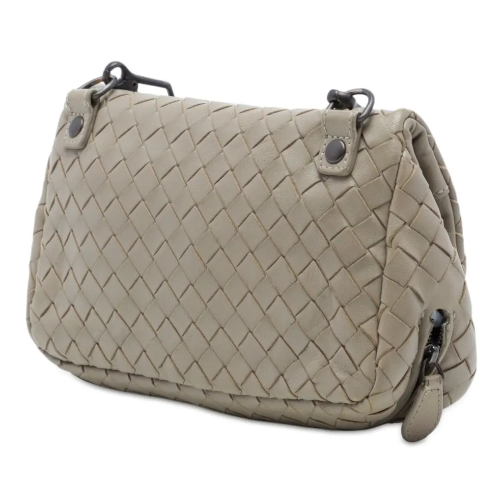 Bottega Veneta Mini Nappa Intrecciato Expandable Chain Flap Crossbody Beige Leather Very good - Back View