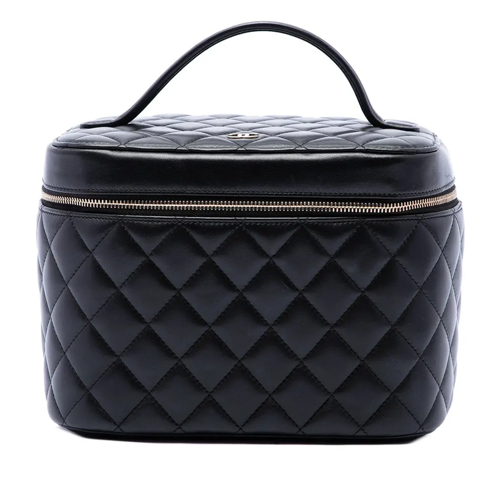Chanel CC Quilted Lambskin Vanity Top Handle Bag Black Leather Very good - Front View