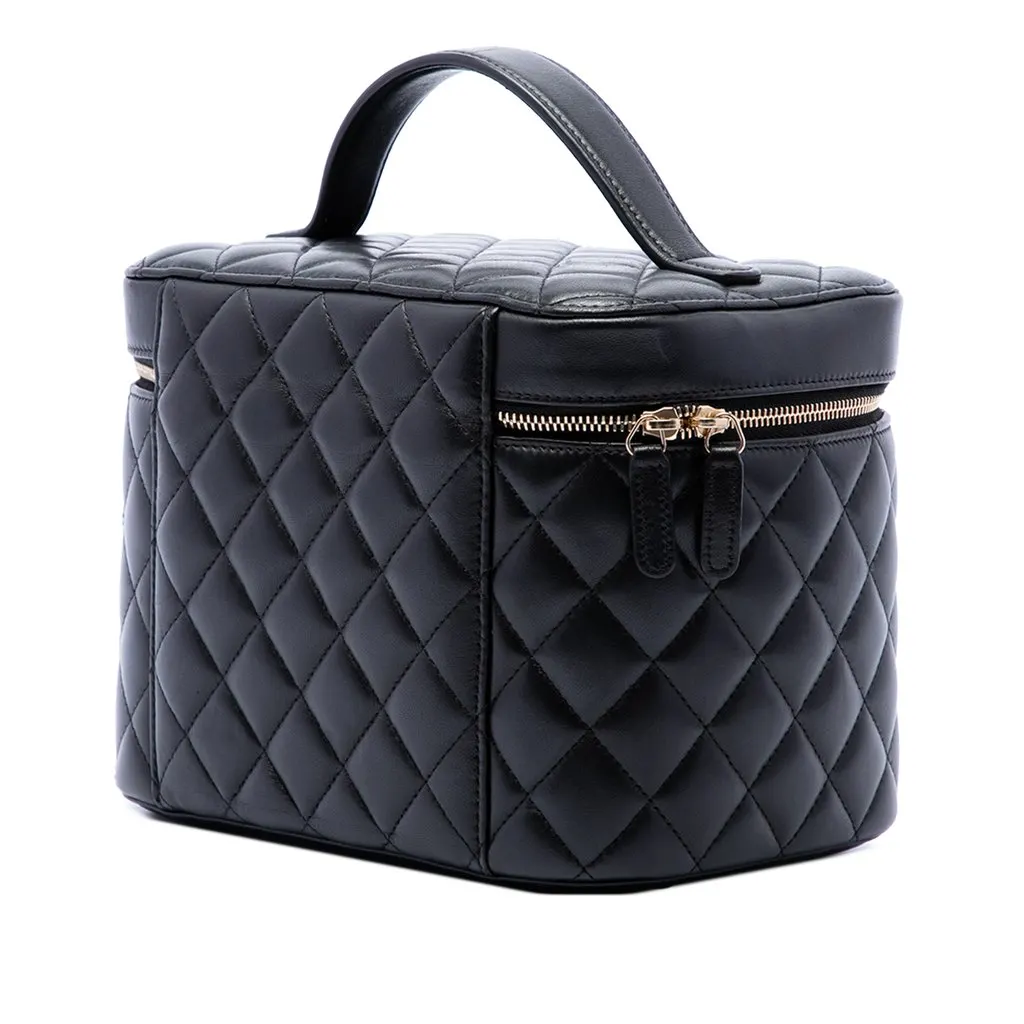 Chanel CC Quilted Lambskin Vanity Top Handle Bag Black Leather Very good - Back View