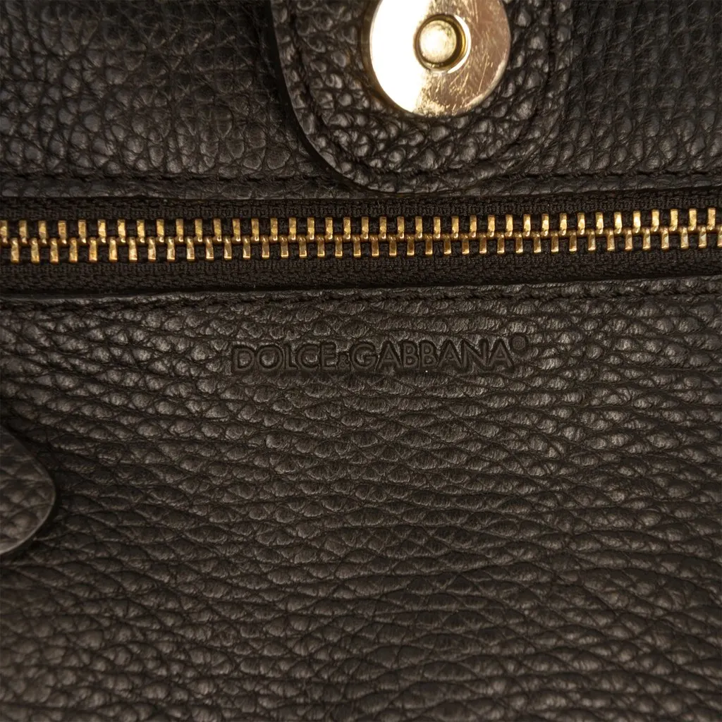 Dolce & Gabbana Pebbled Leather D Ring Tote Black Leather Very good - Box View