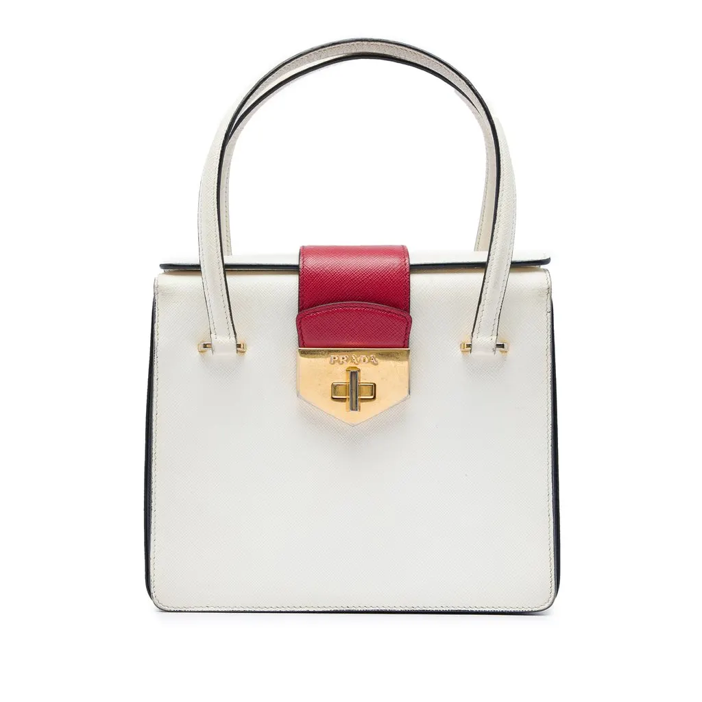 Prada Mini Saffiano Turnlock Handbag White Leather Very good - Front View