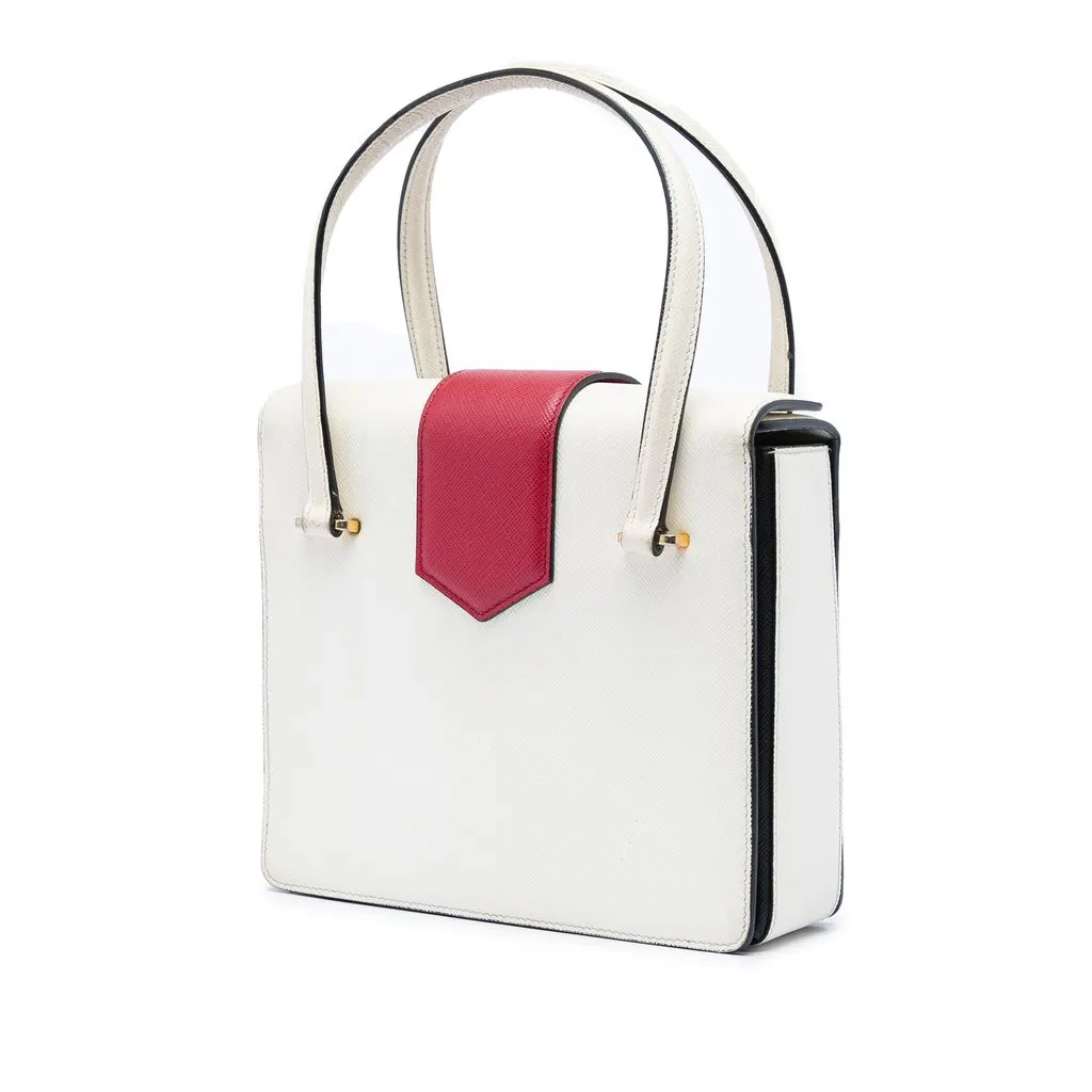 Prada Mini Saffiano Turnlock Handbag White Leather Very good - Back View