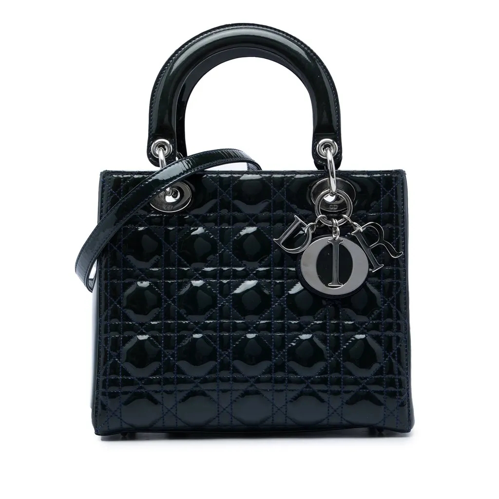Dior Medium Patent Cannage Lady Dior Blue Leather Very good - Front View