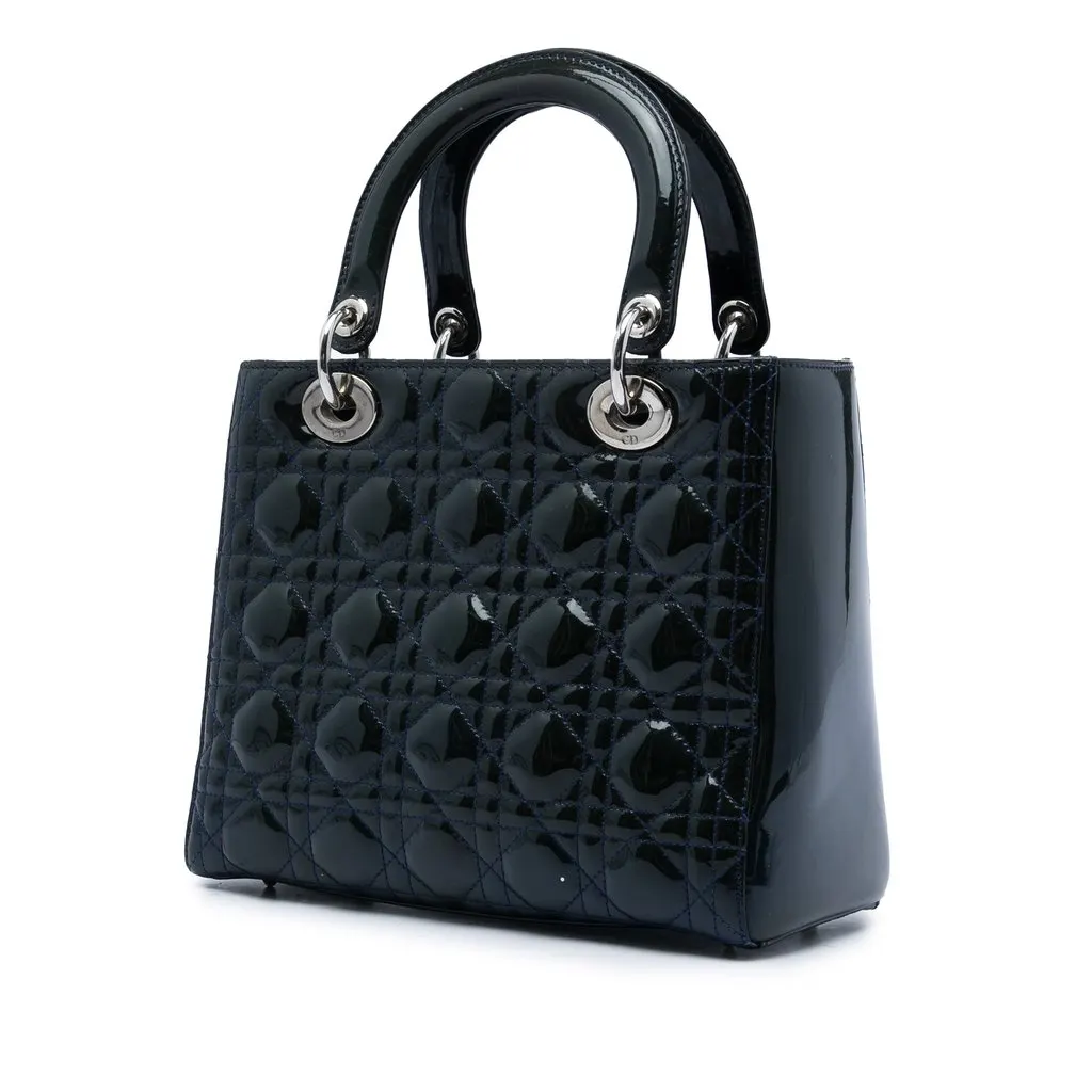 Dior Medium Patent Cannage Lady Dior Blue Leather Very good - Back View