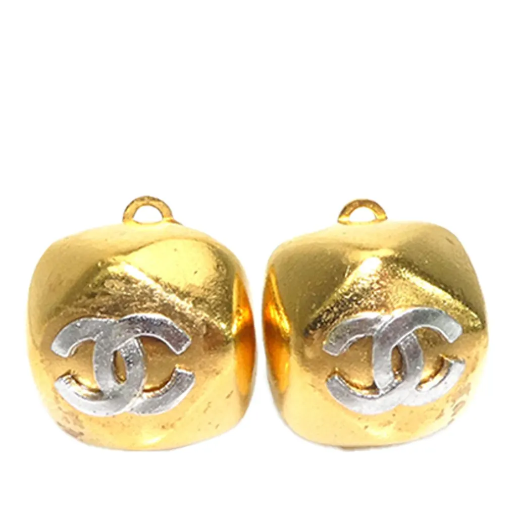 Chanel CC Two Tone Brass Clip On Earrings Gold Metal Very good - Front View