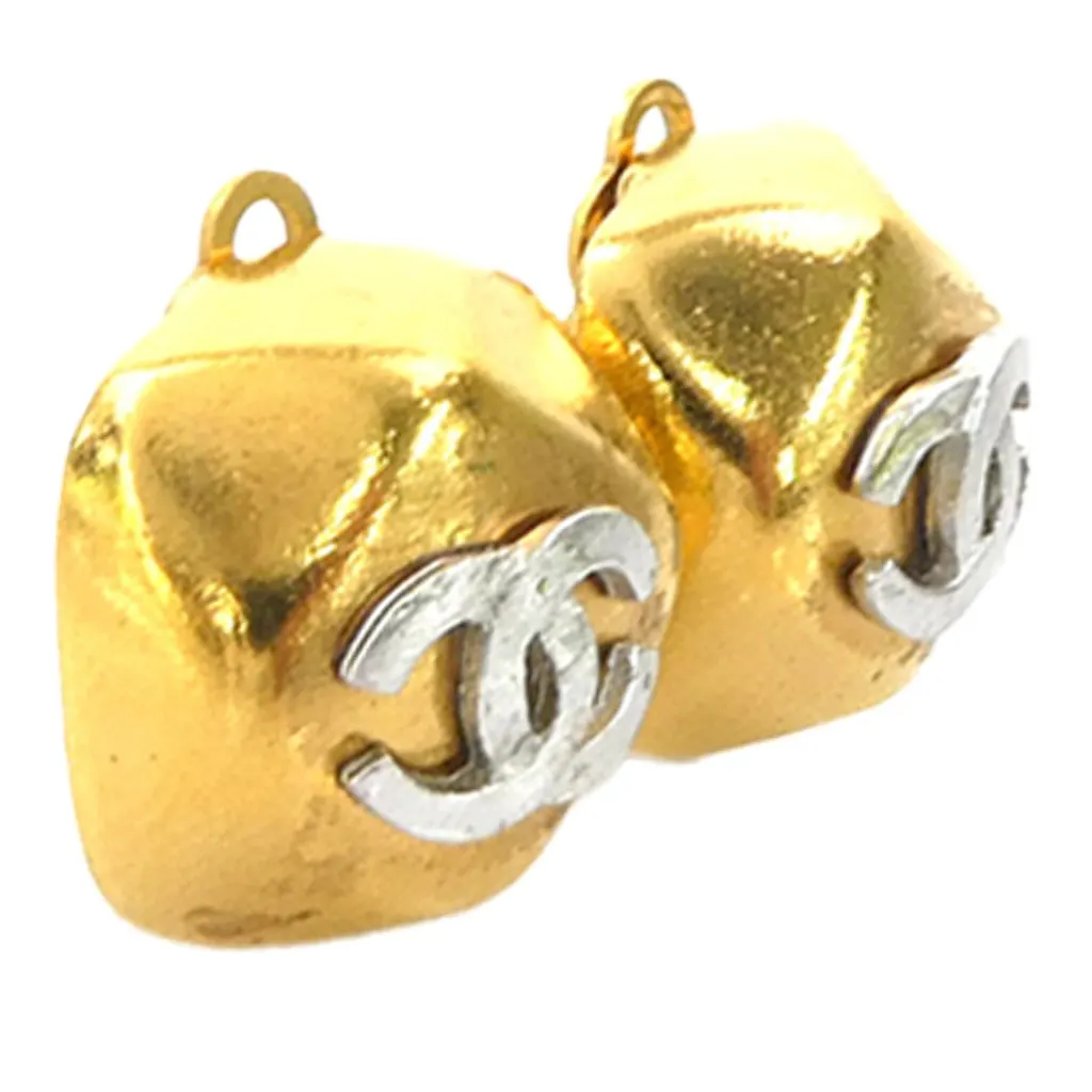 Chanel CC Two Tone Brass Clip On Earrings Gold Metal Very good - Back View