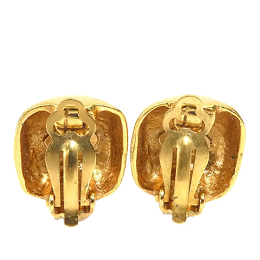 Chanel CC Two Tone Brass Clip On Earrings Gold Metal Very good - Inside View