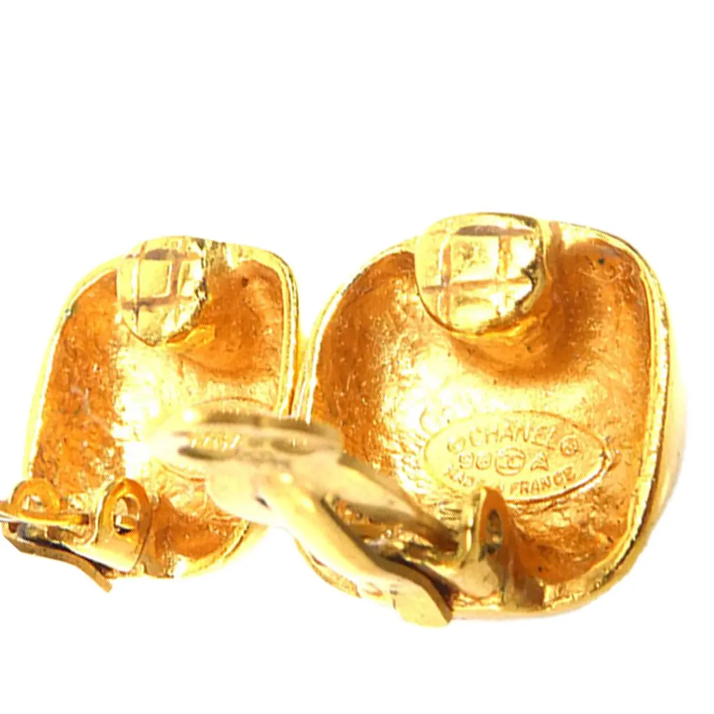 Chanel CC Two Tone Brass Clip On Earrings Gold Metal Very good - Model View