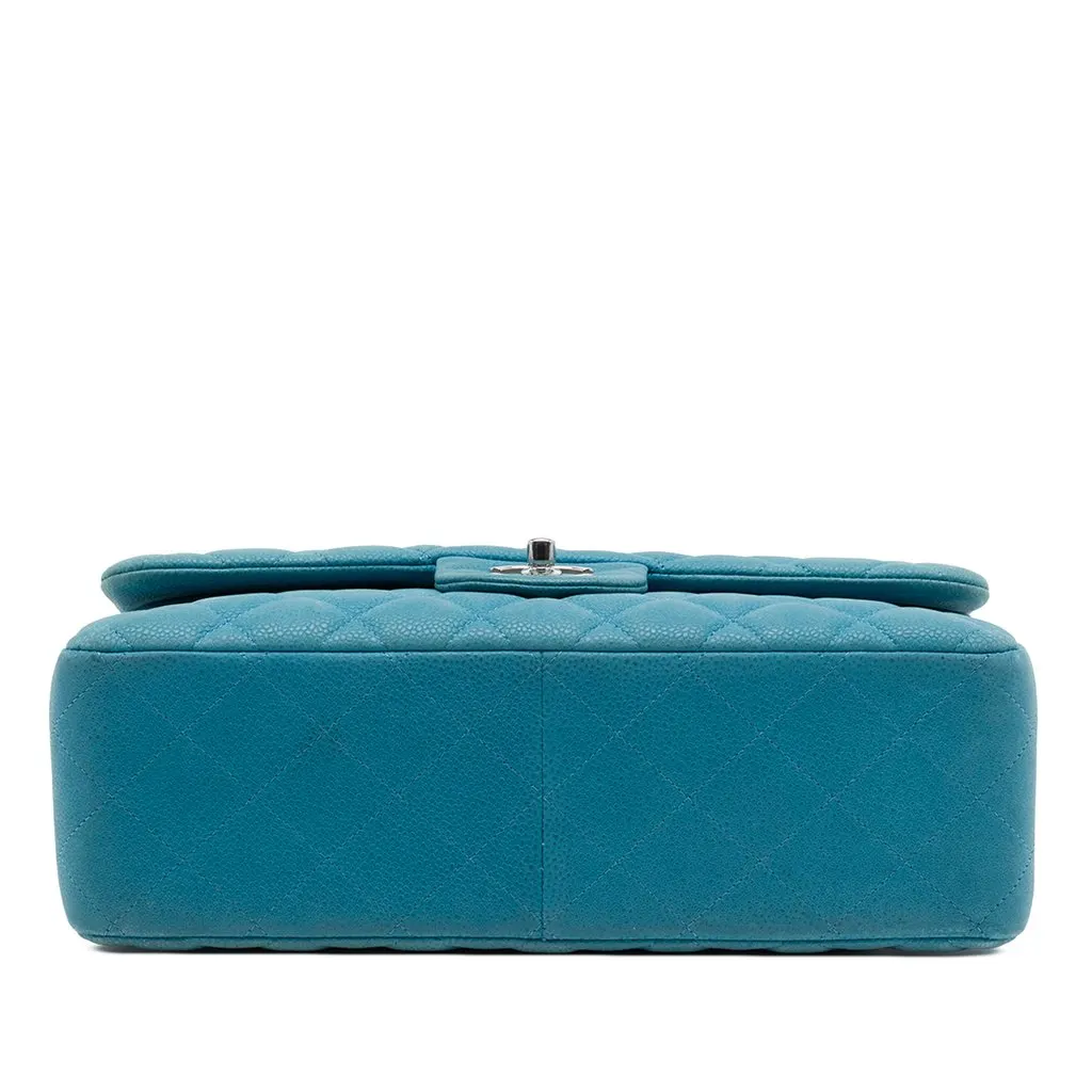 Chanel Jumbo Classic Caviar Double Flap Blue Leather Good - Inside View