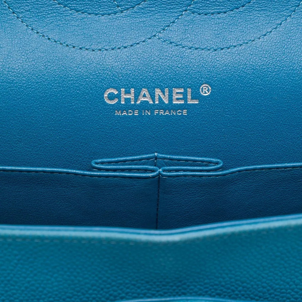 Chanel Jumbo Classic Caviar Double Flap Blue Leather Good - Box View