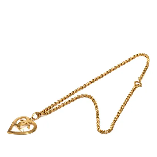 Chanel Gold Plated CC Heart Pendant Necklace