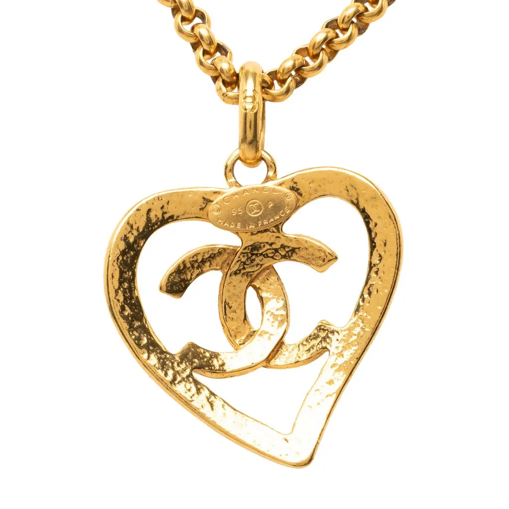 Chanel Gold Plated CC Heart Pendant Necklace Gold Metal Very good - Inside View