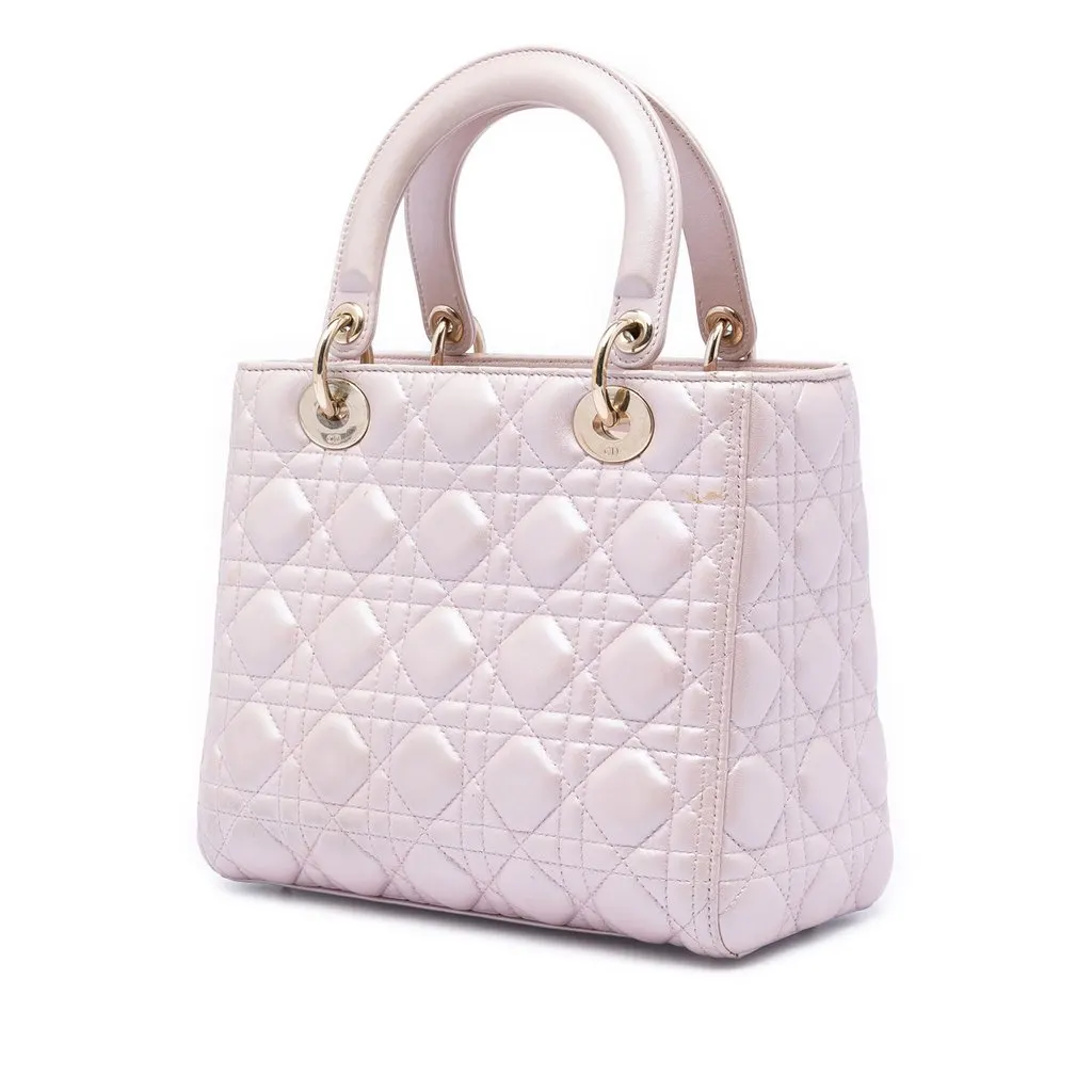 Dior Medium Pearlescent Lambskin Cannage Lady Dior Pink Leather Very good - Back View
