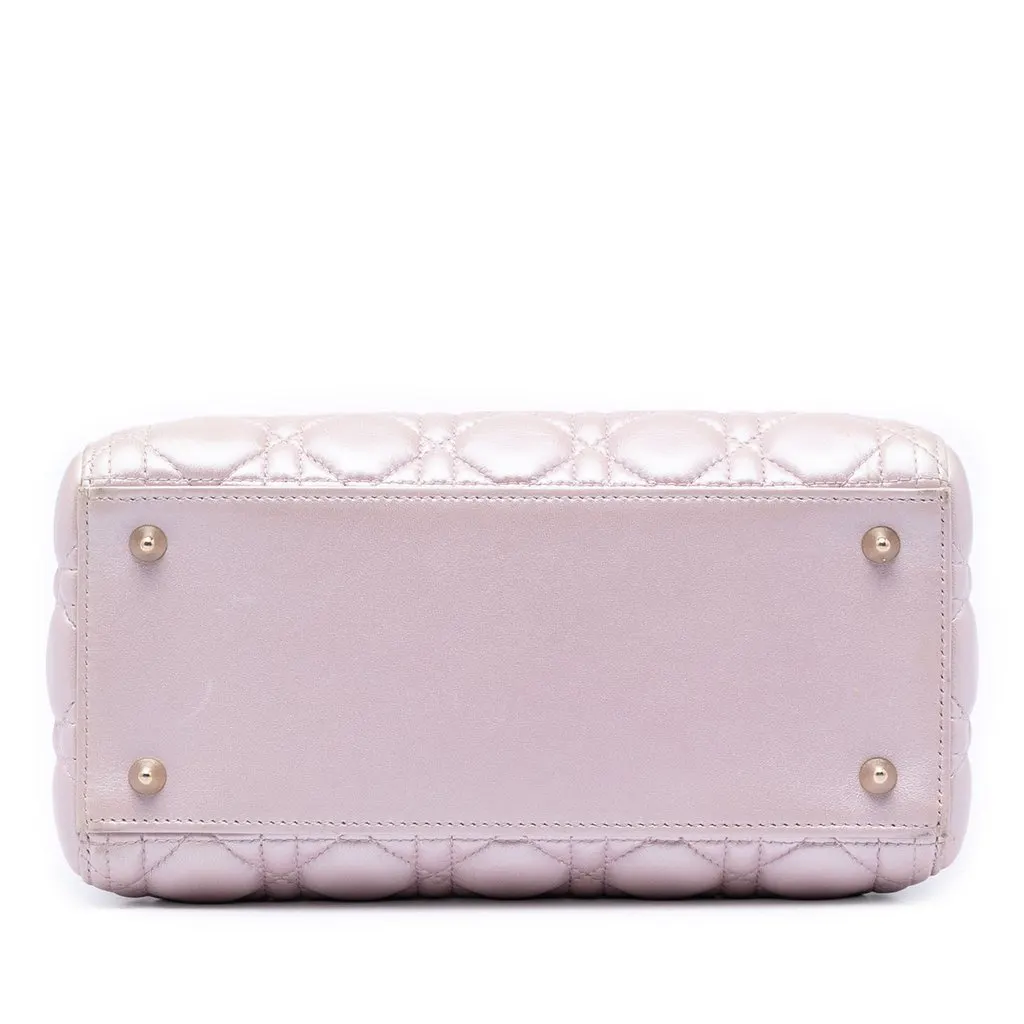 Dior Medium Pearlescent Lambskin Cannage Lady Dior Pink Leather Very good - Inside View