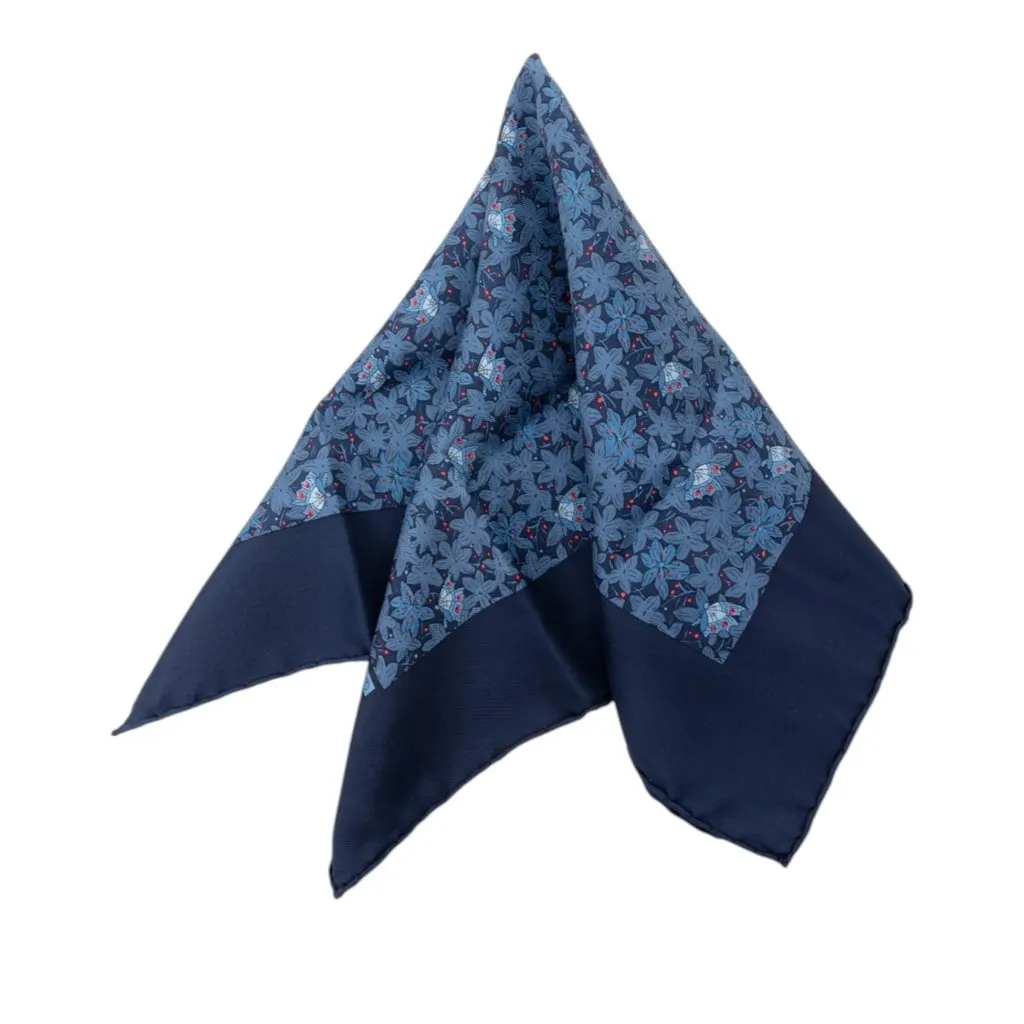 Hermès Flower and Butterfly Silk Scarf 90 Blue Good - Front View