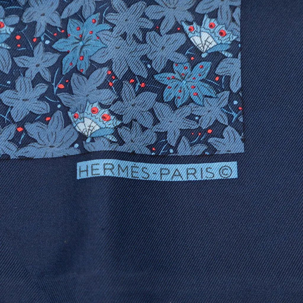 Hermès Flower and Butterfly Silk Scarf 90 Blue Good - Back View