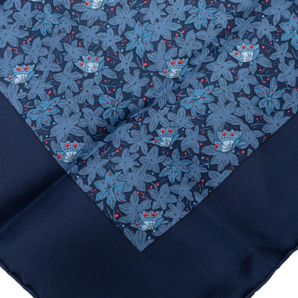 Hermès Flower and Butterfly Silk Scarf 90 Blue Good - Box View