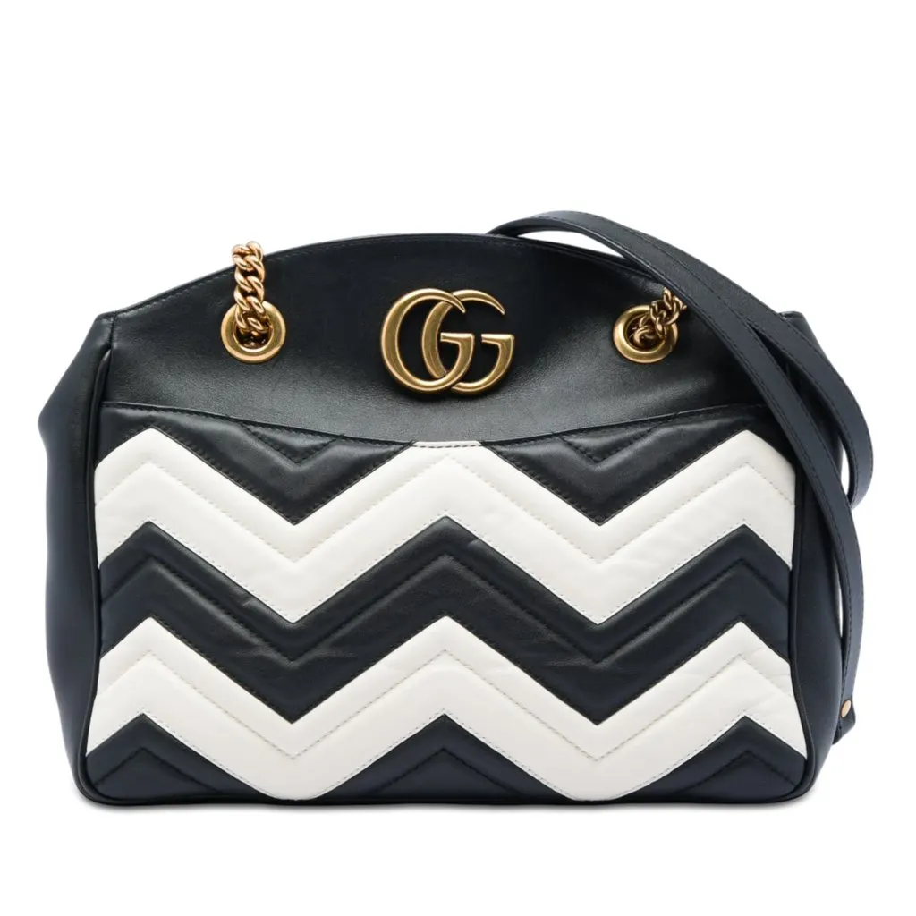 Gucci Medium GG Marmont Matelasse Leather Chain Shoulder Bag Black Leather Very good - Front View