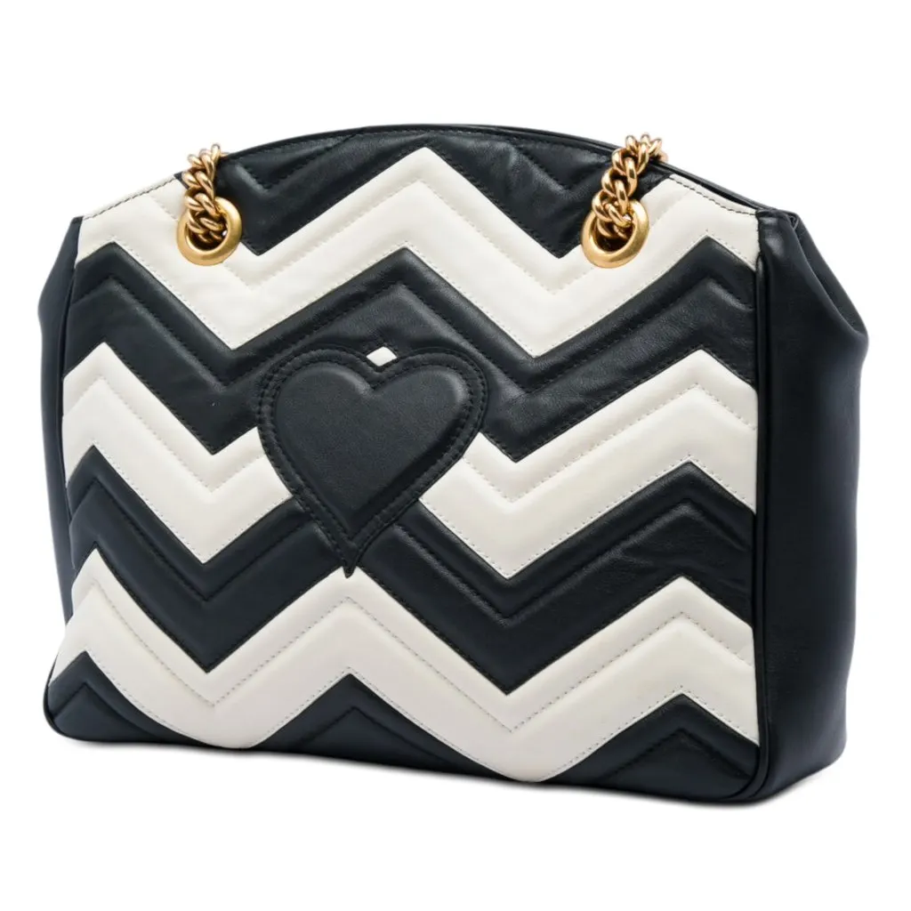Gucci Medium GG Marmont Matelasse Leather Chain Shoulder Bag Black Leather Very good - Back View