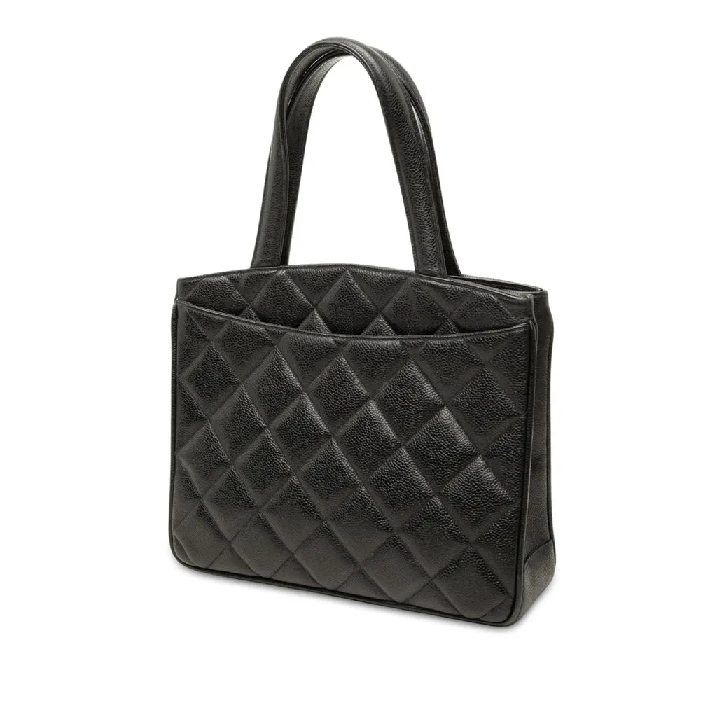 Chanel CC Quilted Caviar Turnlock Handbag Black Leather Very good - Back View