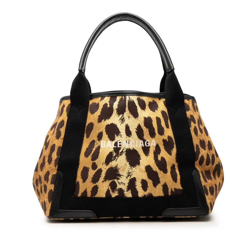 Balenciaga Canvas Leopard Print Navy Cabas Tote S Brown Canvas Very good - Front View