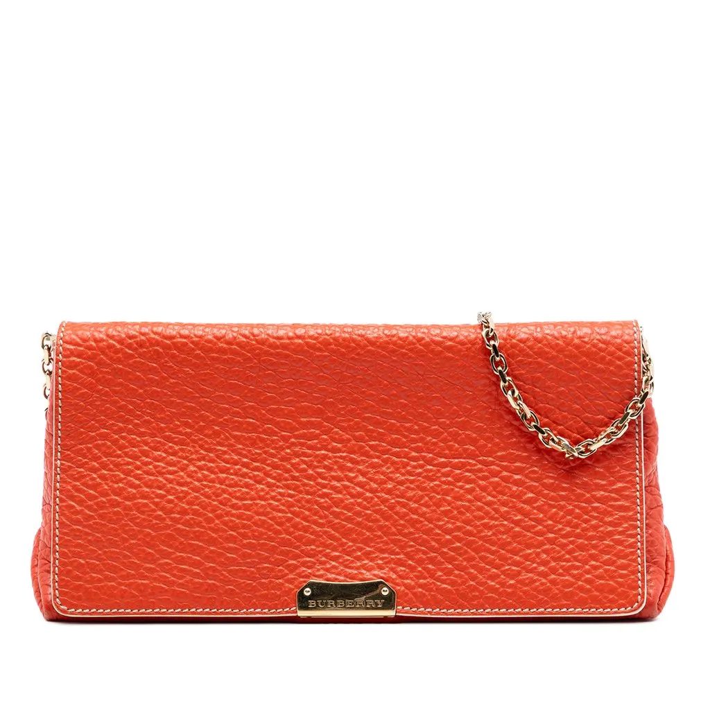 Burberry Medium Grained Calfskin Mildenhall Crossbody Orange Leather Very good - Front View