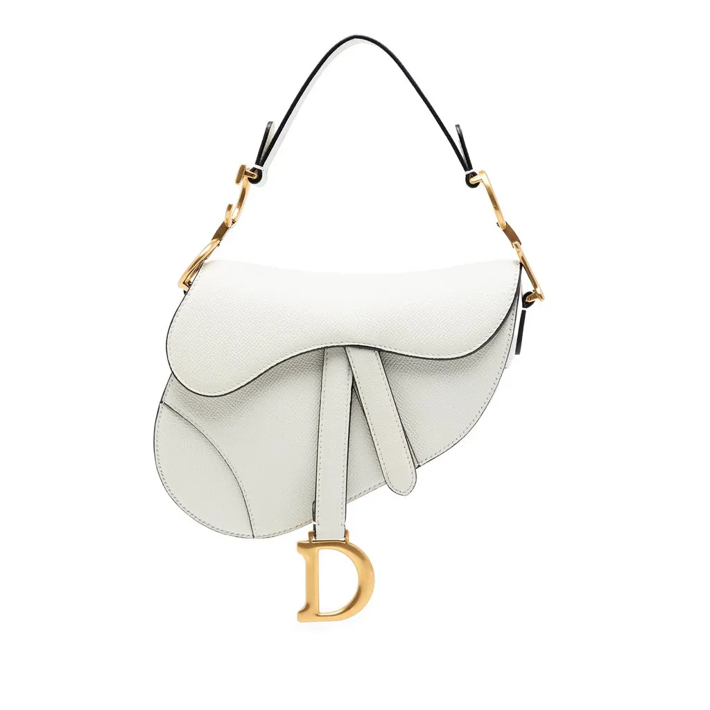 Dior Mini Grained Calfskin Saddle Bag White Leather Very good - Front View