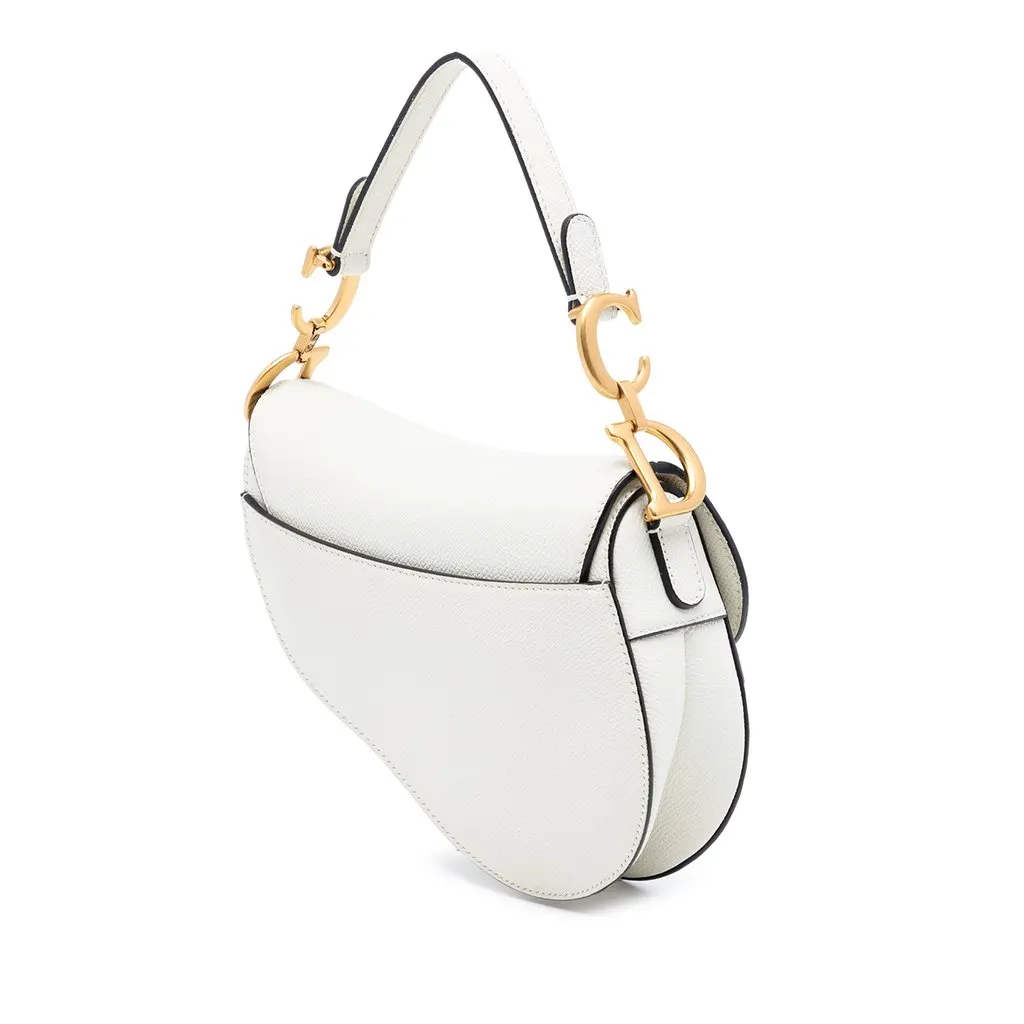 Dior Mini Grained Calfskin Saddle Bag White Leather Very good - Back View