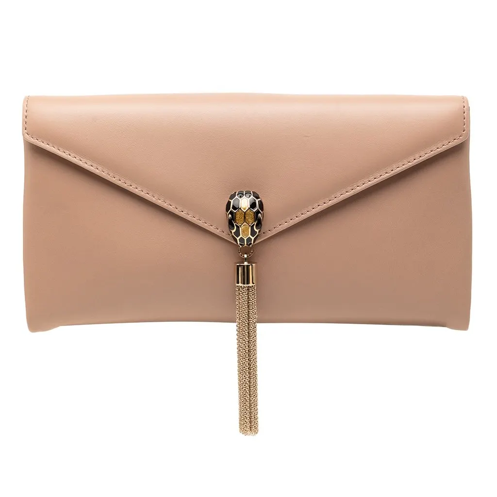 Bvlgari Leather Serpenti Forever Tassel Envelope Clutch Brown Leather Very good - Front View