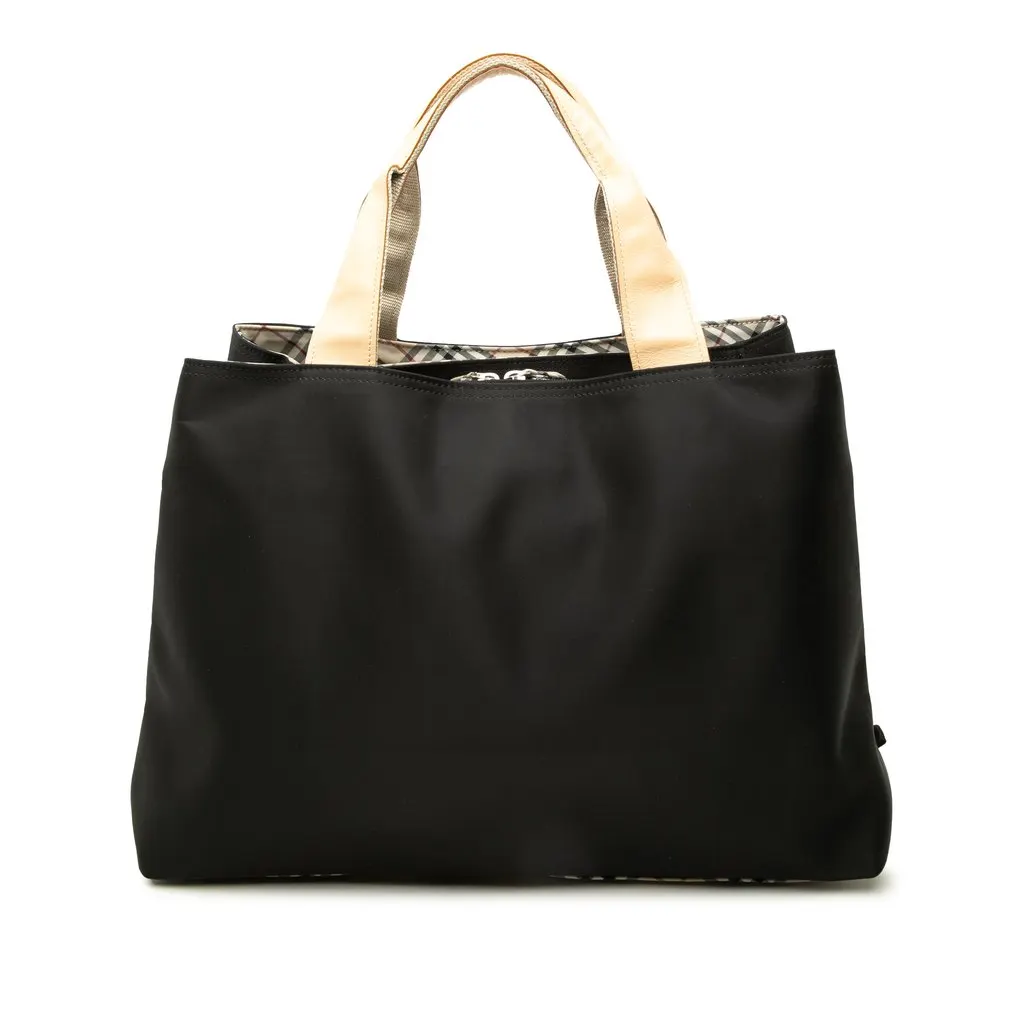 Burberry Nova Check Trimmed Nylon Tote Black Polyamide Good - Front View