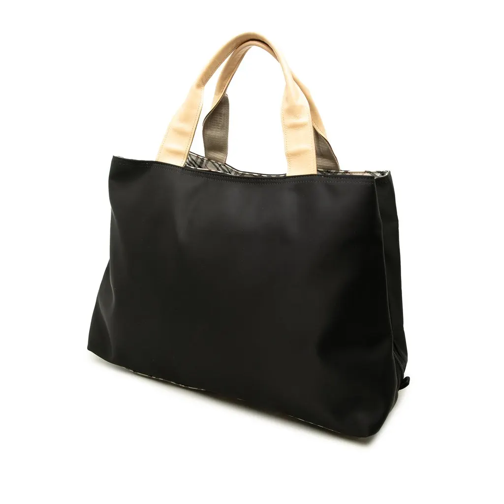 Burberry Nova Check Trimmed Nylon Tote Black Polyamide Good - Back View